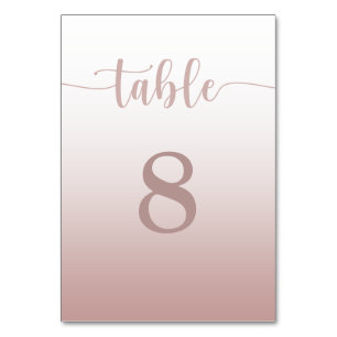 Modern Rose Gold Gradient Wedding Table Number