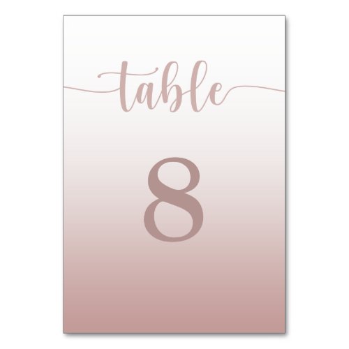 Modern Rose Gold Gradient Wedding Table Number