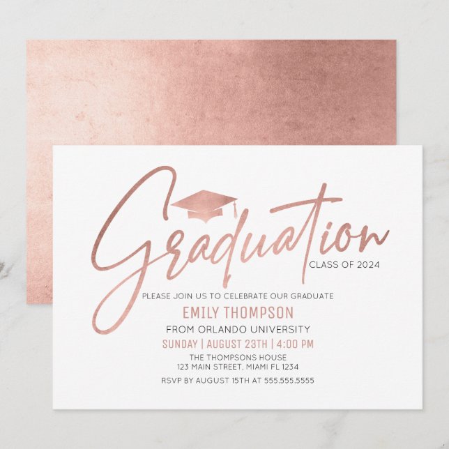 Modern Rose Gold  Graduation Invitation (Front/Back)