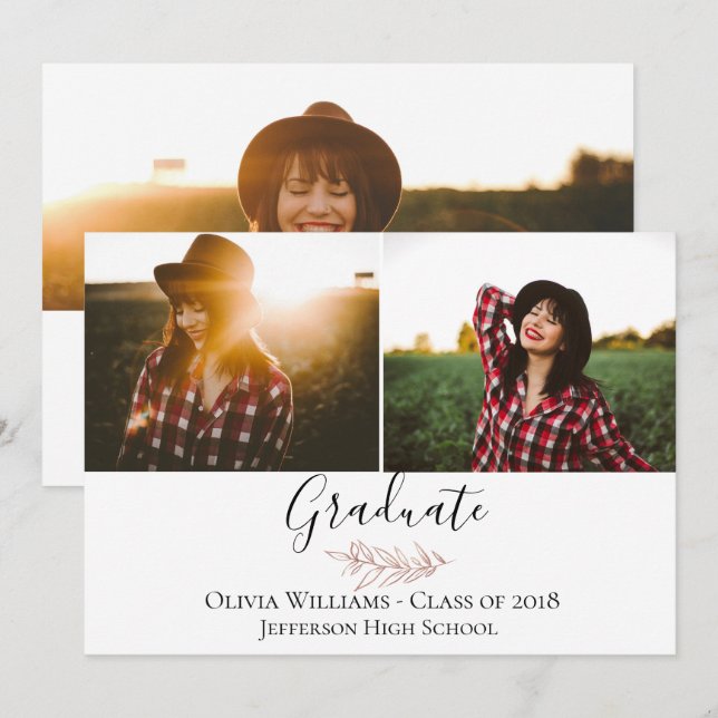 Modern Rose Gold Graduation Photo Announcement (Front/Back)