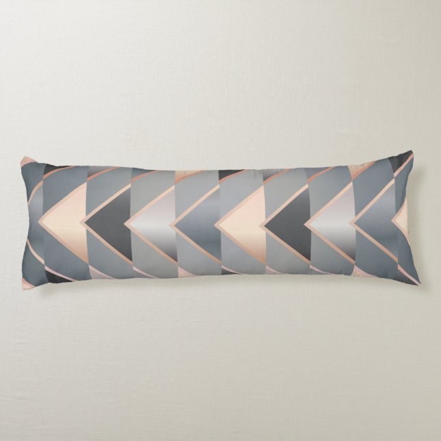 Modern Rose Gold & Gray Geometric Chevron Body Pillow (Back)