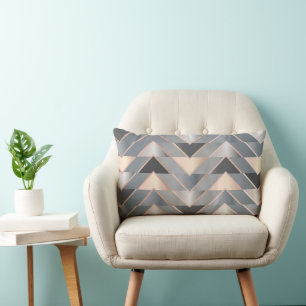 Modern Rose Gold & Gray Geometric Chevron Lumbar Pillow