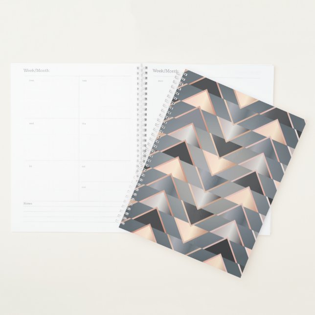 Modern Rose Gold & Gray Geometric Chevron Planner (Display)