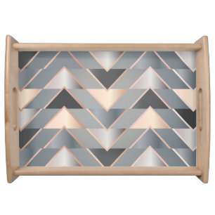 Modern Rose Gold & Gray Geometric Chevron Serving Tray