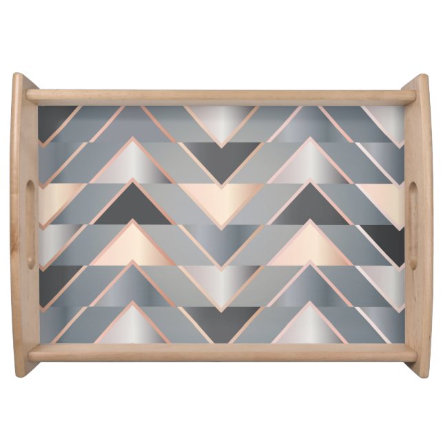 Modern Rose Gold & Gray Geometric Chevron Serving Tray (Front)