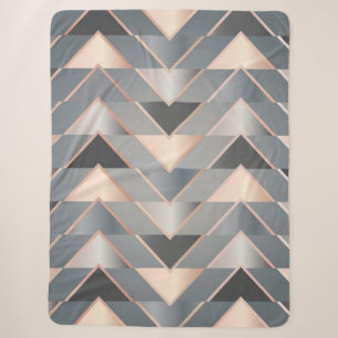 Modern Rose Gold & Gray Geometric Chevron Sherpa Blanket