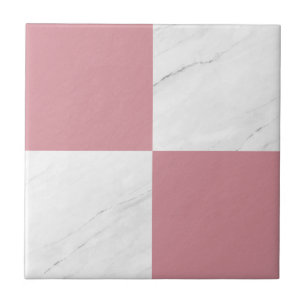 Modern Rose Gold Gray Marble Geometric Checker Ceramic Tile