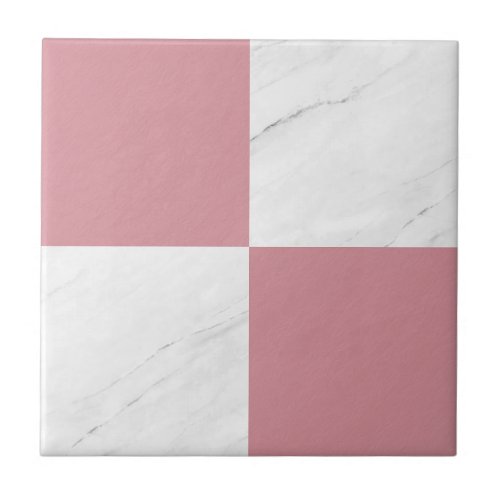 Modern Rose Gold Gray Marble Geometric Checker Ceramic Tile