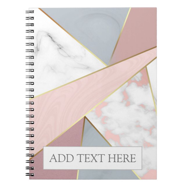 Modern Rose Gold Gray Marble Look Monogram Notebook (Front)
