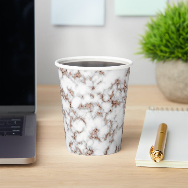 Modern Rose Gold Gray Marble Paper Cups (Insitu)