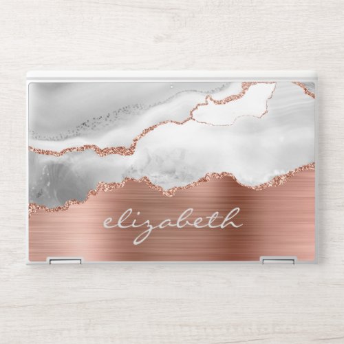 Modern Rose Gold Gray White Agate Metallic HP Laptop Skin