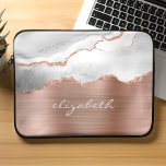 Modern Rose Gold Gray White Agate Metallic Laptop Sleeve<br><div class="desc">This trendy laptop sleeve features a gray and white watercolor agate design trimmed with rose gold faux glitter,  on a rose gold faux brushed metal foil background. Personalize it with your name or monogram in pale gray handwriting-style script.</div>