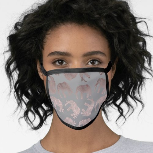 Modern rose gold  grey elephant pattern face mask