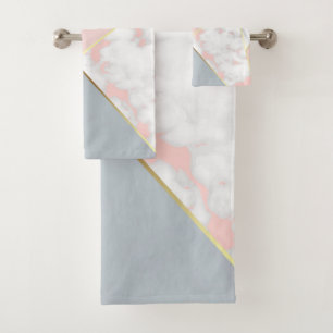Modern Rose Gold Grey Marble Look Geometric Bath Towel Set