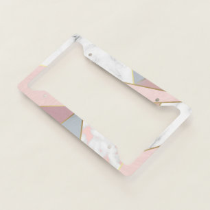 Modern Rose Gold Grey Marble Look License Plate Frame