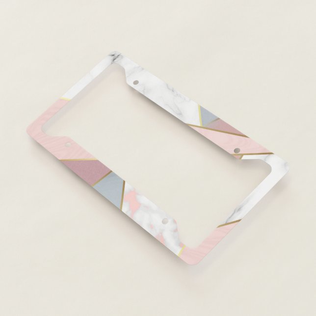 Modern Rose Gold Grey Marble Look License Plate Frame (3/4)