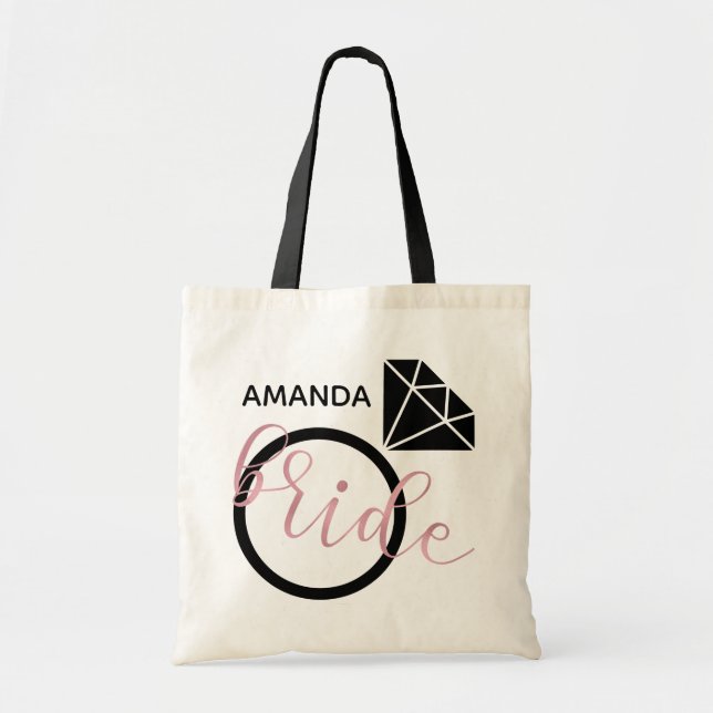 Modern Rose Gold Hand-Written Bride Script Tote Bag (Front)