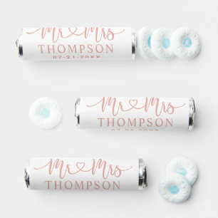 Modern Rose Gold Heart Script Monogram Breath Savers® Mints