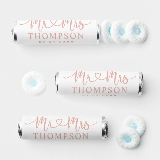 Modern Rose Gold Heart Script Monogram Breath Savers® Mints (Assorted)