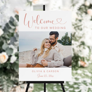 Modern Rose Gold Heart Script Photo Welcome Foam Board