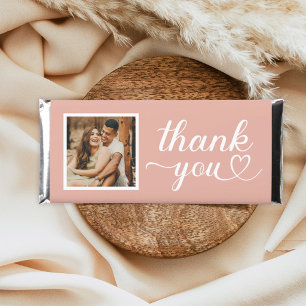 Modern Rose Gold Heart Script Thank You Hershey Bar Favors
