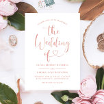 Modern Rose Gold Heart Script Wedding Invitation<br><div class="desc">Romantic and warm, this wedding invitation features sweeping rose gold script calligraphy with a charming heart flourish on a clean white background. The soft pink-toned metallic hue creates a dreamy, feminine elegance with modern appeal. All text is fully editable — personalize names, date, venue, and wording to make it uniquely...</div>