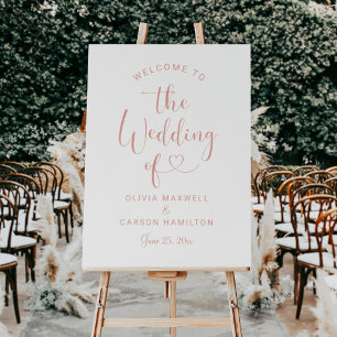Modern Rose Gold Heart Script Wedding Welcome Foam Board