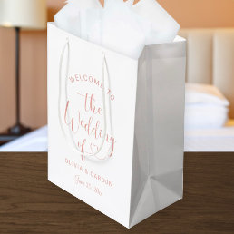 Modern Rose Gold Heart Script Wedding Welcome Medium Gift Bag