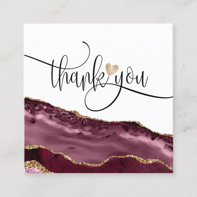 modern rose gold heart thank you for your order square business card (Front)