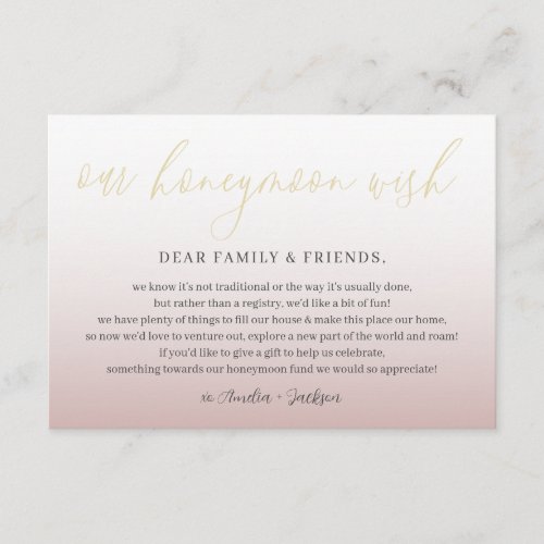 Modern Rose Gold Honeymoon Wish Wedding Enclosure Card