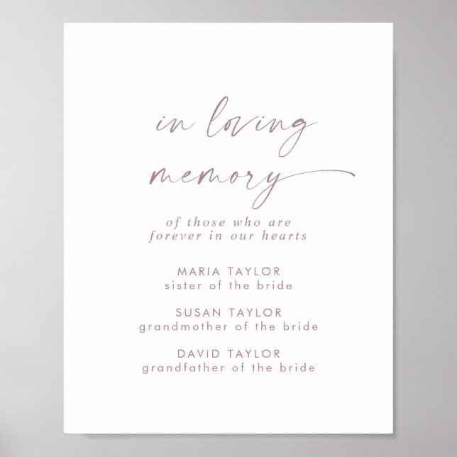 Modern Rose Gold In Loving Memory Wedding Memorial Poster (Front)