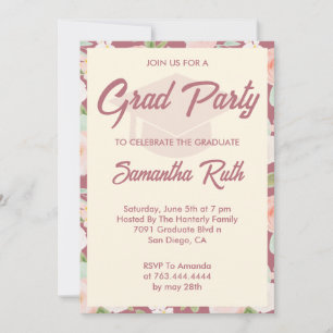 Modern Rose Gold Ivory Floral Graduation Party Invitation