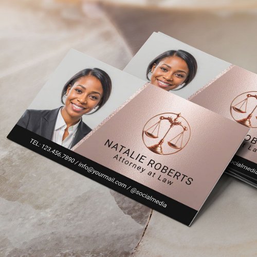 Modern Rose Gold Lawyer Attorney Photo Business Card