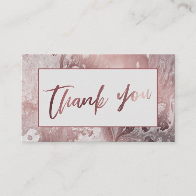 Modern Rose Gold & Light Gray Marbled Thank You Enclosure Card (Front)