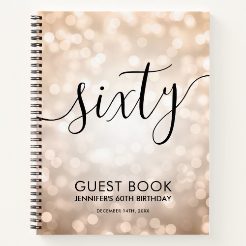 Modern Rose Gold Lights 60th Birthday GUEST BOOK