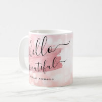 Hello Beautiful Coffee Mug for Women - Cute Rose Pink and Gold