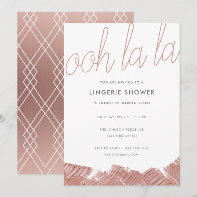 Modern Rose Gold Lingerie Shower Invite (Front/Back)