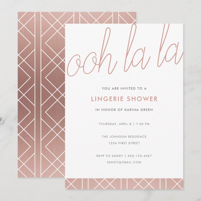 Modern Rose Gold Lingerie Shower Invite (Front/Back)