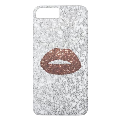 Modern Rose Gold Lips Chic Silver Sequins iPhone 8 Plus7 Plus Case