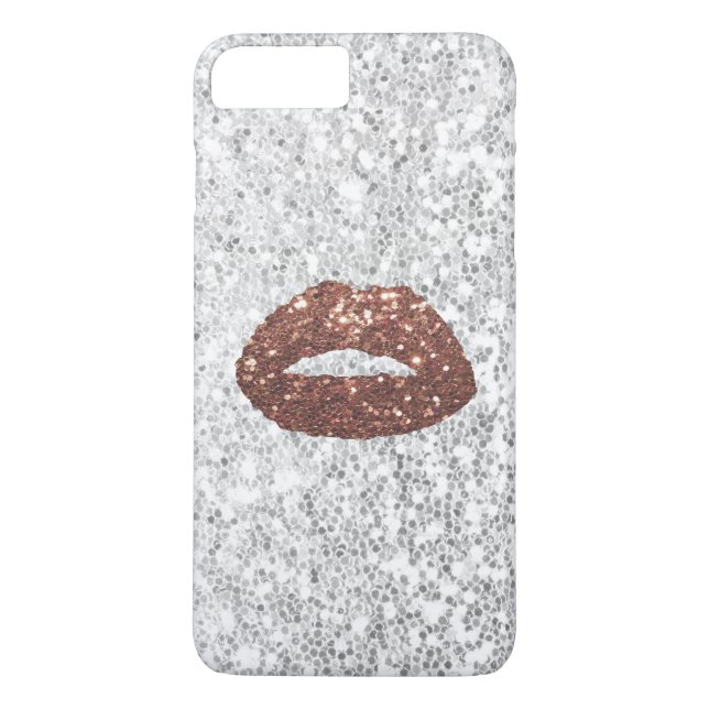 Modern Rose Gold Lips Chic Silver Sequins Case-Mate iPhone Case (Back)