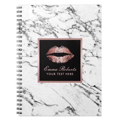 Modern Rose Gold Lips Elegant White Marble Notebook