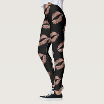 Modern Rose Gold Lips Kiss Pattern Leggings Modern Rose Gold Lips Kiss Pattern Leggings