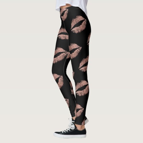 Modern Rose Gold Lips Kiss Pattern Leggings