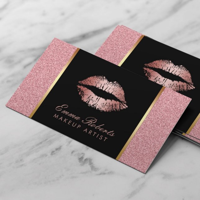 Modern Rose Gold Lips Makeup Artist Beauty Salon Business Card