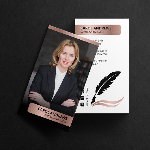 Modern Rose Gold Loan Signing Agent Notary Public Business Card
