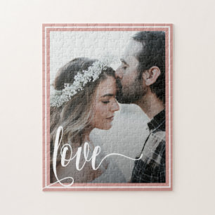 Modern Rose Gold Love Script Photo Valentine's Day Jigsaw Puzzle