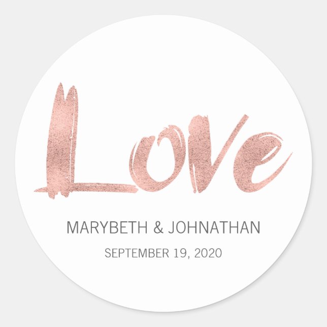 Modern Rose Gold Love Wedding Favor Sticker (Front)