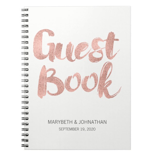 Modern Rose Gold Love Wedding Guest Book Notebook (Front)