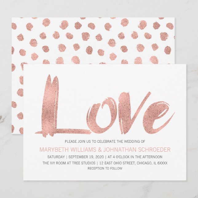 Modern Rose Gold Love Wedding Invitation (Front/Back)