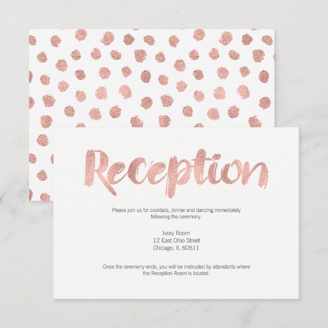 Modern Rose Gold Love Wedding Reception Card (Front/Back)